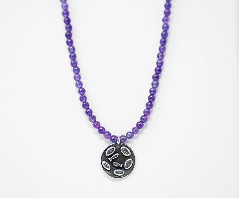 Beaded Icon Pendant Necklace - Amethyst