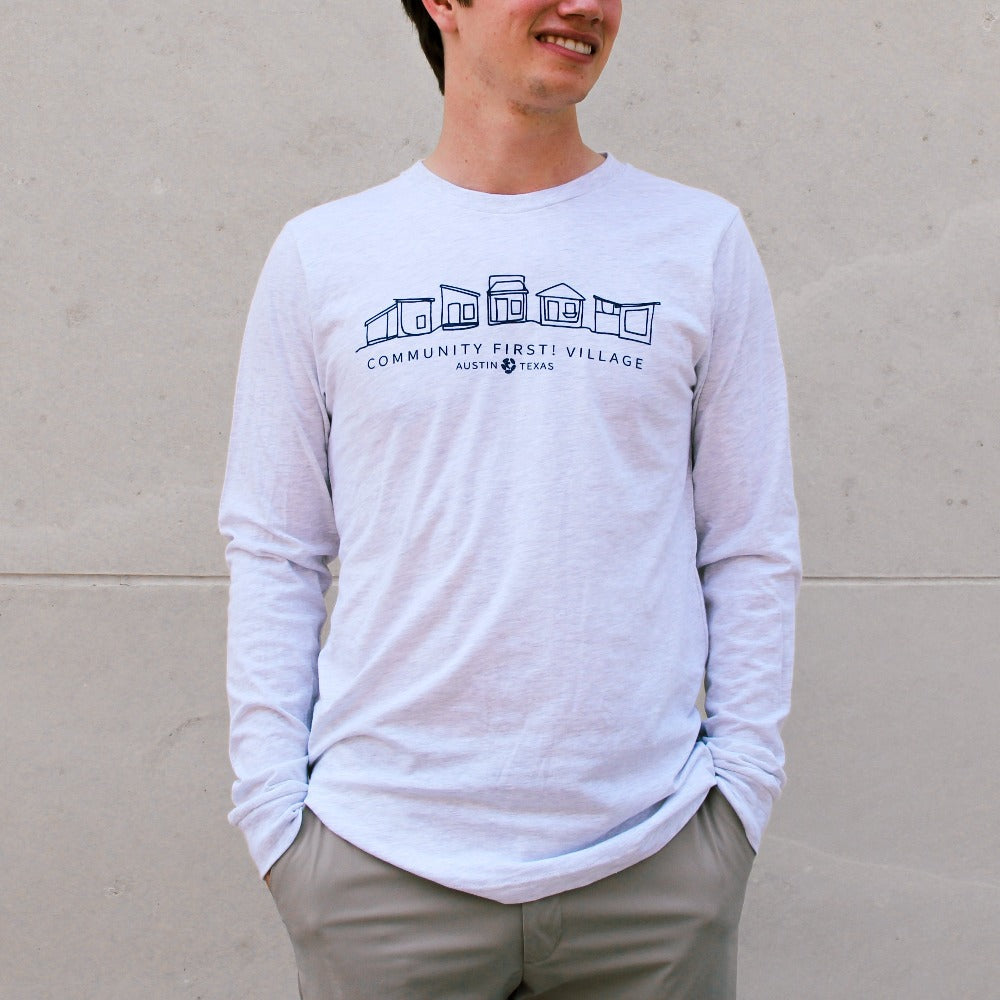 community first village tiny home long sleeve shirt gray