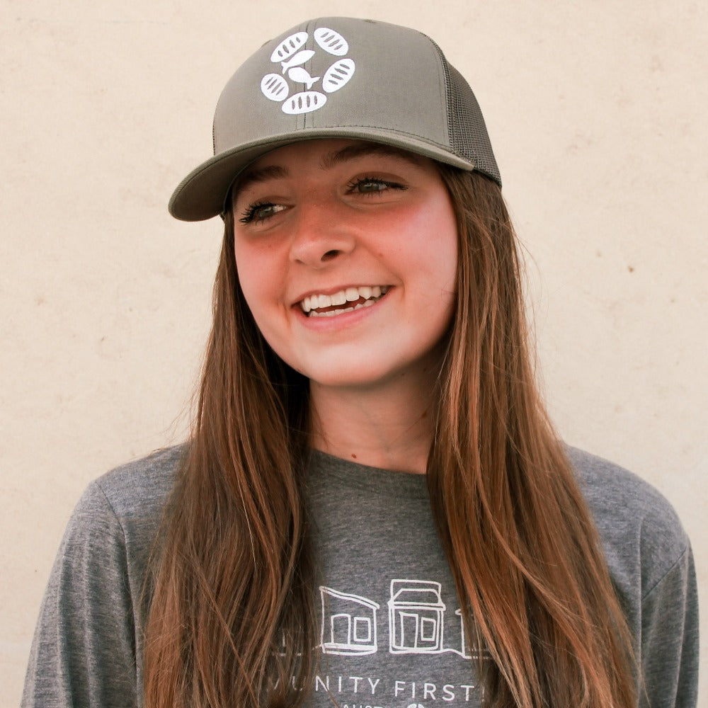 mobile loaves and fishes loden trucker hat