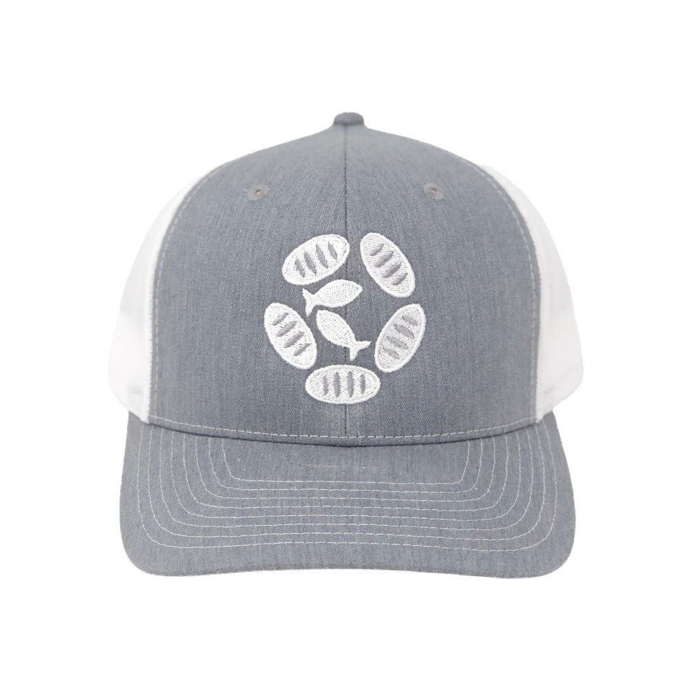 mobile loaves and fishes gray trucker hat