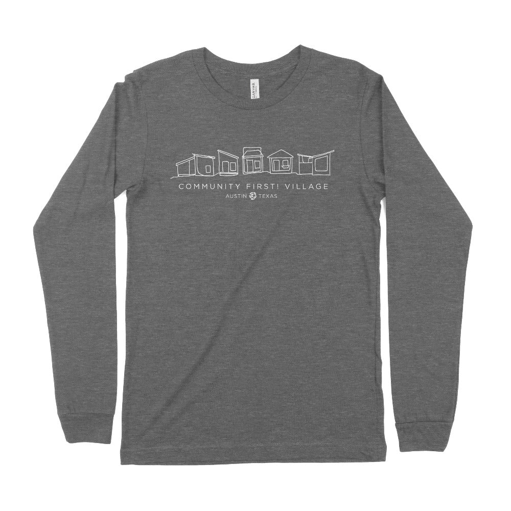 community first village tiny home long sleeve shirt gray
