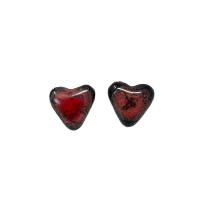 Red on Black Ceramic Heart Earrings