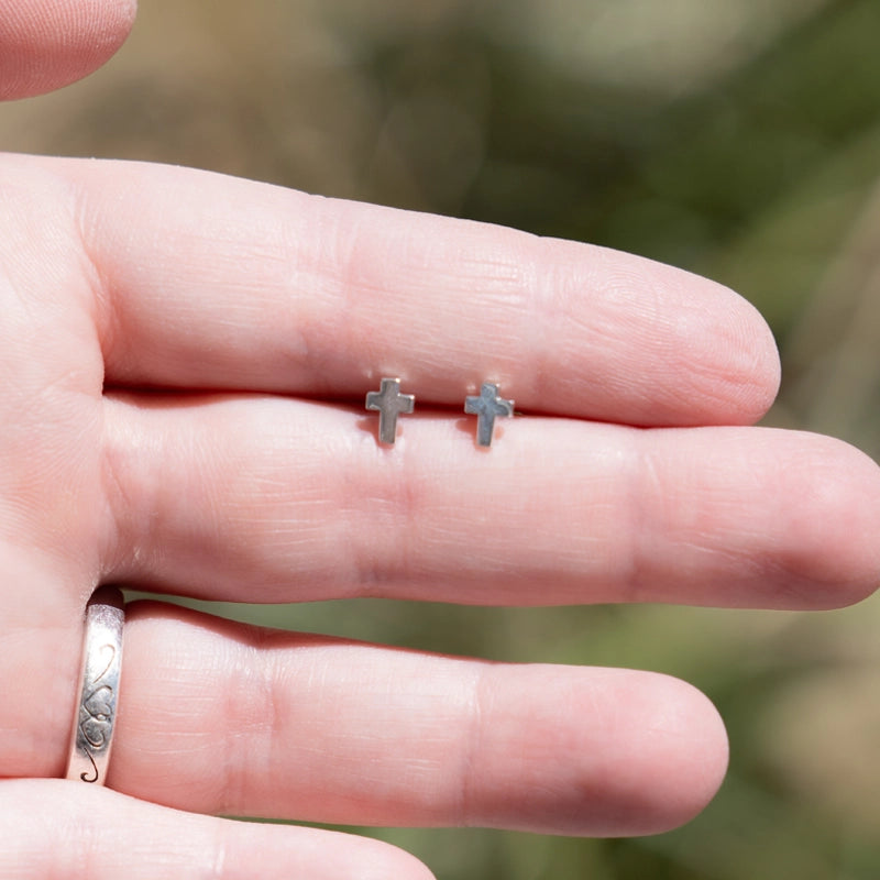 Sterling Silver Cross Stud Earrings