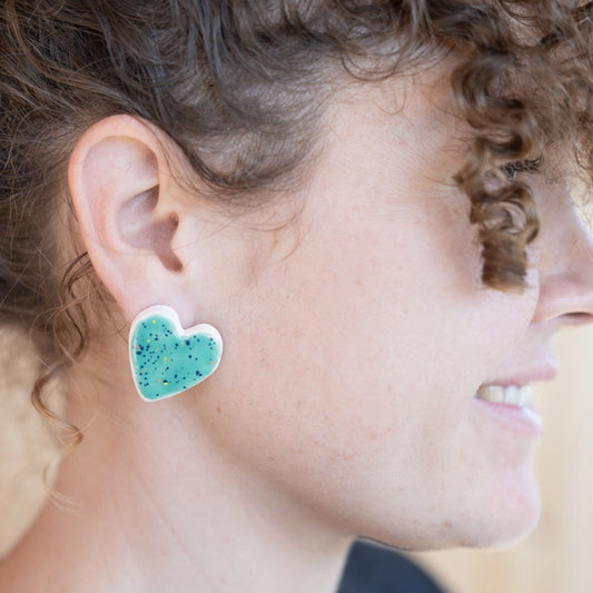 Speckled Ceramic Heart Earrings