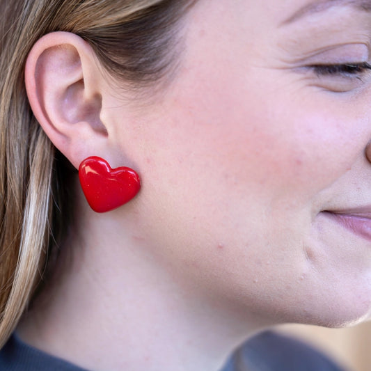 Red Ceramic Heart Earrings