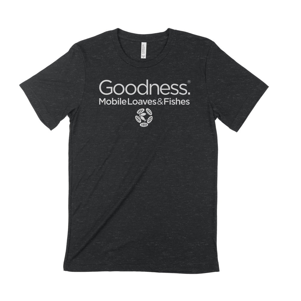 mobile loaves and fishes goodness shirt charcoal