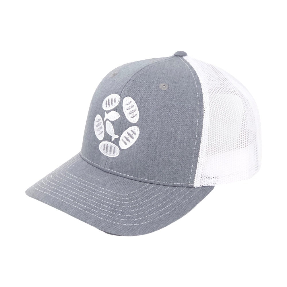 mobile loaves and fishes gray trucker hat