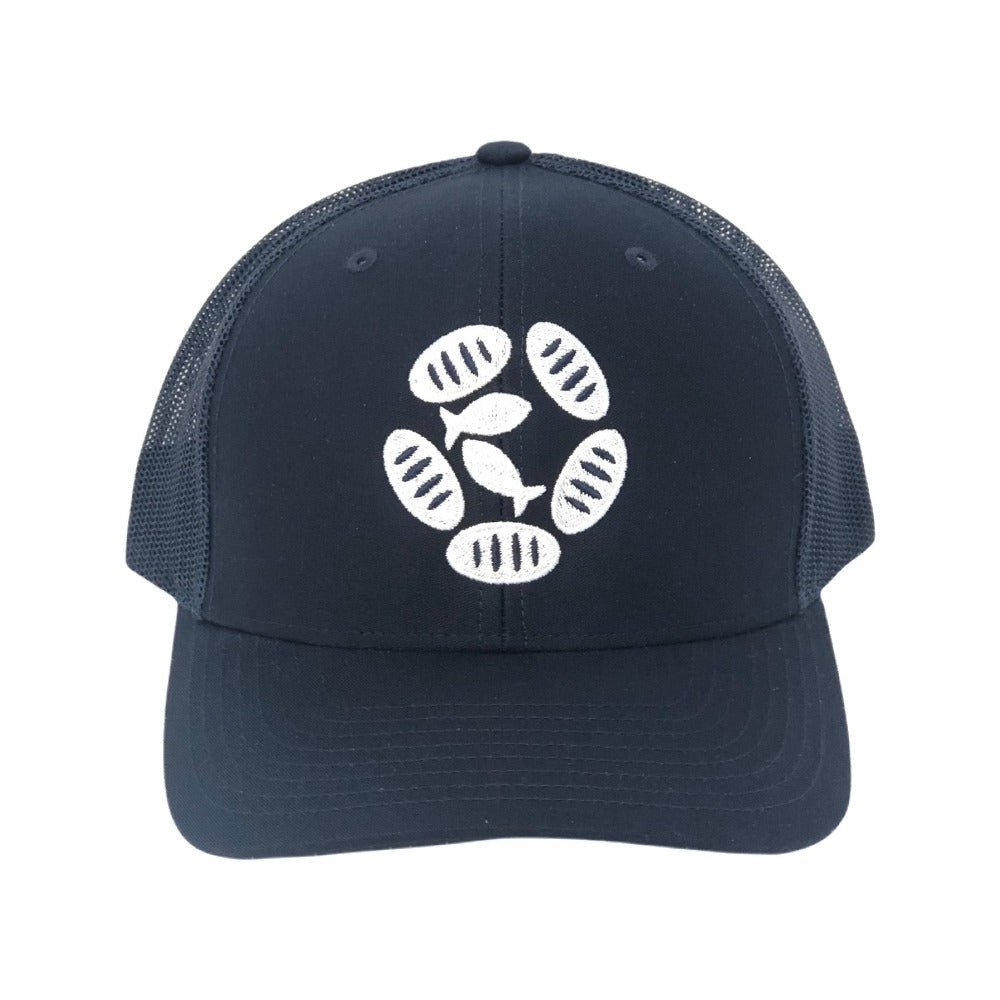 mobile loaves and fishes navy trucker hat