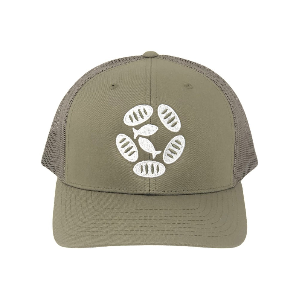 mobile loaves and fishes loden trucker hat
