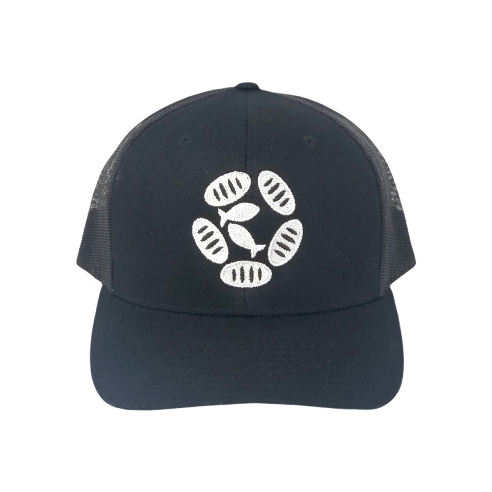 mobile loaves and fishes black trucker hat