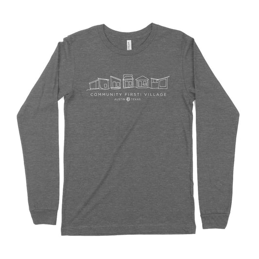 community first village tiny home long sleeve shirt gray